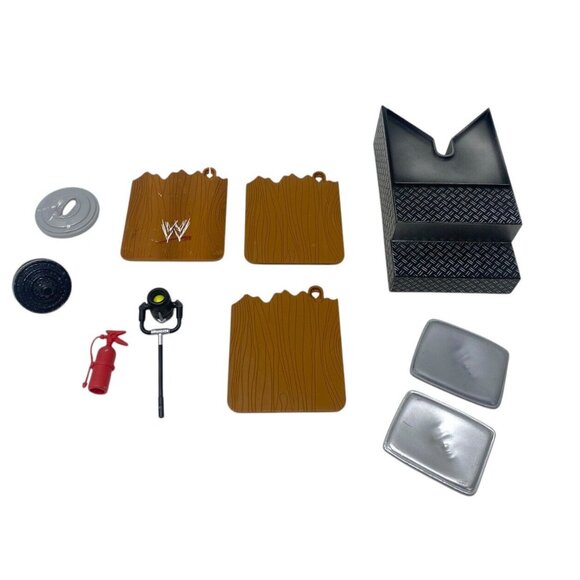 WWE Other - Lot WWE WWF Random Action Figure Accessories Stairs Table Pieces Trays Trash Lid